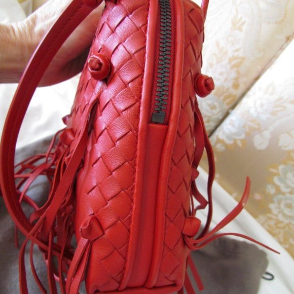 BOTTEGA VENETA Pillow Red Woven Leather Fringe Crossbody Bag/Handbag. Small. - Picture 12 of 16